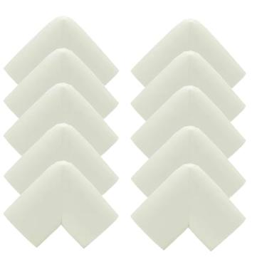 Imagem de Pacote com 10 protetores de canto de espuma de borracha macia para uso em L, proteção de canto de espuma de borracha pré-colada de segurança para lareira, mesa, escada, armário, branco marfim