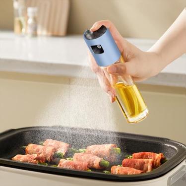 Imagem de Garrafa de spray de óleo de azeitona de cozinha de 102 g/100 ml para cozinhar, dispensador de vidro recarregável com spray de névoa fina para churrasco (azul)