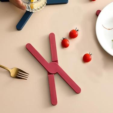 Imagem de 1 pacote de trivets de silicone vermelho para pratos quentes, almofadas dobráveis resistentes ao calor, tapete grosso para cozinha, mesa de jantar, panelas e plantas