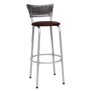 Imagem de Banqueta Junco Degradê Cyber Estrutura Prata Ideal para Bancada Balcão Piscina Bar Cozinha Gourmet 1 Unidade - Itagold (Assento Marrom Claro)