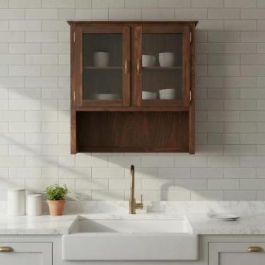 Imagem de Armário Aéreo 2 Portas De Vidro Oratório Madeira Maciça - Imbuia - Rep