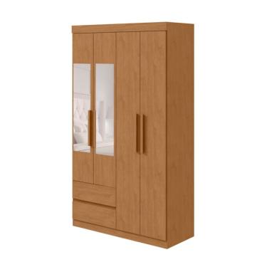 Imagem de Guarda-Roupa Casal com Espelho Zeus sem Pés 4 Portas 2 Gavetas Amêndoa