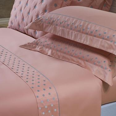 Imagem de Jogo Cama Lençol Garland King Bordado 100% Algodão Acetinado 400 Fios 4 Peças - Rosê E Cinza