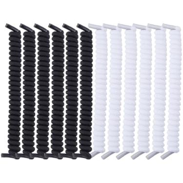 Imagem de CRASPIRE 6 pares de cadarços de 2 cores encaracolados sem amarrar, preto, branco, elástico, de substituição, cadarços de primavera, cordão para viseira para chapéu de sol de espuma, sapatos esportivos