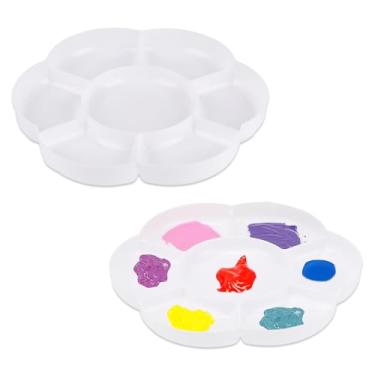 Imagem de 2 paletes de tinta para crianças, bandeja de tinta de plástico de 16,5 cm, paleta de tinta de flores reutilizável para aquarela, faça você mesmo, pintura artística profissional, pintura acrílica