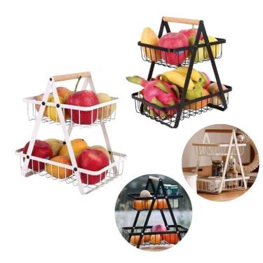 Imagem de Fruteira De Metal Multiuso 02 Andares Com Alça Em Madeira