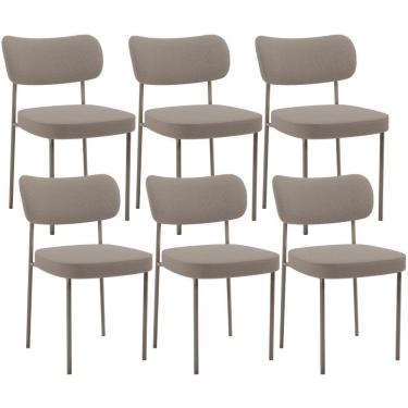 Imagem de Kit 06 Cadeiras Estofadas Para Sala De Jantar Melina Base Arena L02 Bouclê Bege - Lyam Decor