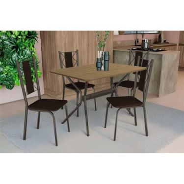 Imagem de Conjunto Mesa De Cozinha Loire Tampo Madeirado 90x160cm E 4 Cadeiras Lisboa Bronze Freijó Marrom Kappesberg