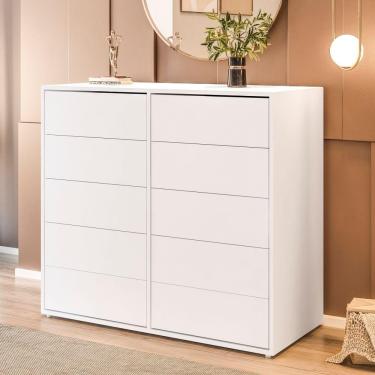 Imagem de Cômoda Dieci 10 Gavetas Mdp 15 Mm Corrediça Telescópica + Fecho Toque Branco