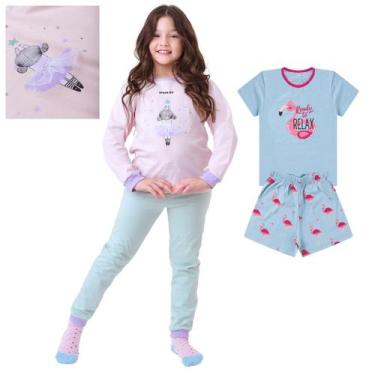 Imagem de  KIT PRONTO 2 Pijamas Infantis Menina 1 ao 10 anos 100% Algodão DETALH