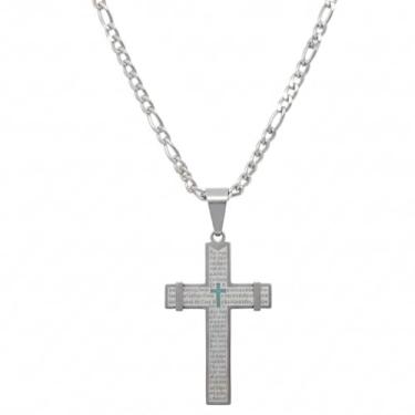Imagem de Colar Masculino Crucifixo Pai Nosso Inox Prateado 3x1 C2