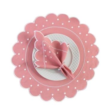 Imagem de Kit Jogo Americano Bordado, 12 Peças 6 Lugares, Sousplat e Guardanapo, Poá Clássico, 50x35cm (Rose)