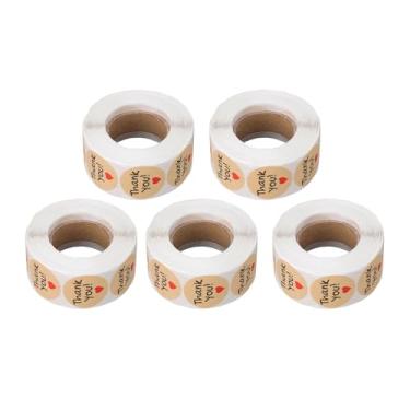 Imagem de Yunseity 5 Rolos de 2500 Peças Adesivos Redondos de Papel Kraft de 1 Polegada de Diâmetro para Selar Envelopes de Caixas de Presente