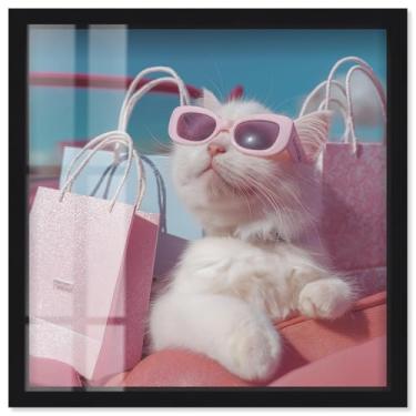 Imagem de Óculos de sol Shopper I Shadowbox Print Pink Glam Wall Art por Art Remedy, moldura preta, 61 x 61 cm