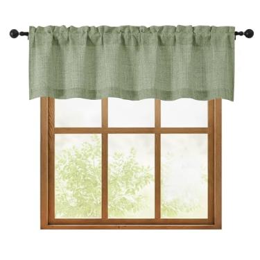 Imagem de OWENIE 1 peça de sanefa verde sálvia para janelas, cortina pequena com filtro de luz texturizada para casa de banho, porão e sala de estar, meia cortina com bolso para varão sobre a pia, 152 cm L x 40