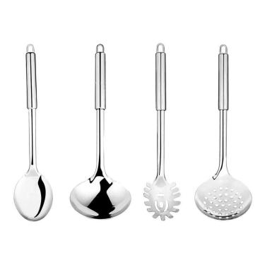 Imagem de 2X Kit Jogo Inox Utensílios Pegador Escumadeira Concha Colhe