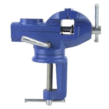 Imagem de Clamp On Bench Vise Swivel Table Clamp with Anvil Heavy Duty Adjustable Jaw Precision Screw Rod for Woodworking Jewelry Crafting Blue 50mm 60mm (50MM)(50MM)