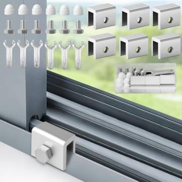 Imagem de Fechaduras de janela deslizante, 6 conjuntos de rolhas de segurança, travas de janela com chave de 1-10 mm para janela deslizante vertical e horizontal, batentes de janela fáceis de instalar, travas