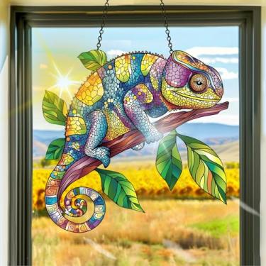 Imagem de Acrílico colorido, apanhador de sol, decoração de janela suspensa de lagarto, arte de parede de arco-íris, para quarto, varanda, interior e exterior, jardim, enfeites de Natal, decoração 19 x 19 cm