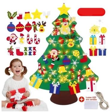 Imagem de Árvore de Natal em Feltro, Decoração de Parede com LED, Pendurar com Corda, para Presentes Infantis