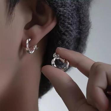Imagem de Brincos de argola simples distorcidos masculinos elegantes na moda para orelhas não furadas, brincos de cartilagem, joias, Medium, Metal, Sem pedra preciosa