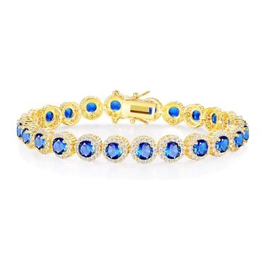 Imagem de Gemsme Pulseiras femininas de tênis de zircônia cúbica de 5 mm, banhado a ouro branco 18 quilates, banhado a ouro amarelo, 5 mm, zircônia cúbica redonda, tamanho 16,5 a 21,6 cm, 7.5 inch, Zircônia