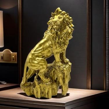 Imagem de Estátua de leão forte, escultura, resina, presentes colecionáveis para amantes de leões, escritório, decoração de casa, acessórios de mesa, decoração de jardim, estatuetas para decoração ao ar livre