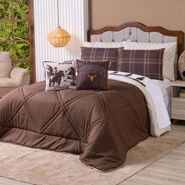 Imagem de Kit Edredom King Country Com Almofadas Estampadas 07 Peças - Dupla Face Percal 300 Fios Marrom