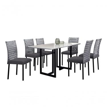 Imagem de Conjunto De Jantar Lisboa Com 6 Cadeiras Base Goiás Bm Tubulares Off White/ratan Preto/linho 308