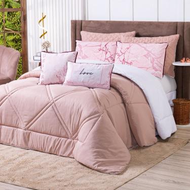 Imagem de Kit Edredom Casal Padrão Verano Com Almofadas Estampadas 07 Peças - Dupla Face Percal 300 Fios Love