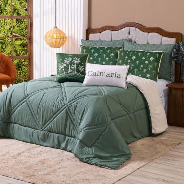 Imagem de Kit Edredom Casal Padrão Verano Com Almofadas Estampadas 07 Peças - Dupla Face Percal 300 Fios Coqueiro