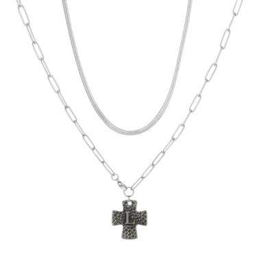 Imagem de MANZHEN Colar de cruz grossa para mulheres, pingente de cruz com inicial em camadas, vintage, clipe de papel, espinha de peixe, gargantilha de cobra, joia de fantasia, 18 Inches, Metal, Sem Pedra