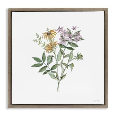 Imagem de Stupell Industries Arte de parede em tela flutuante emoldurada dourada com mistura botânica florescente, design de Cindy Jacobs, 45,7 x 45,7 cm