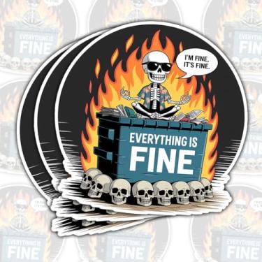 Imagem de Adesivo Everything is Fine (3 peças) Everything is Fine, Skeleton Dumpster Fire Sticker – Decalque de vinil engraçado à prova d'água para laptop, garrafa de água, copo, carro – presente para amantes