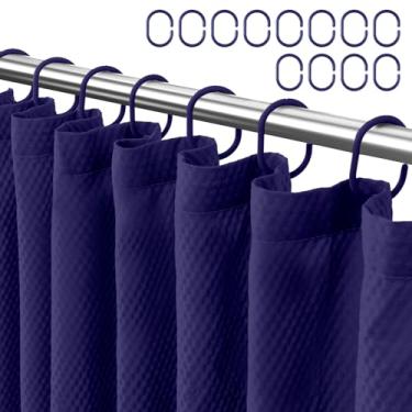 Imagem de Hereisa Cortina de chuveiro de trama Waffle, cortina de banho de tecido azul marinho com 12 ilhós de metal reforçado e 2 ímãs, peso pesado de 85 g/m², 182 x 182 cm