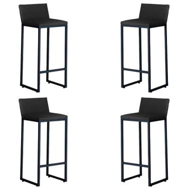 Imagem de Kit 4 Banquetas Alta Dani Reforçada Decorativa Balcão Bancada Cozinha Bar Base Preta Courino