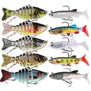 Imagem de Kit 10 Iscas Artificiais 6 seguimentos + isca soft shad-Unissex