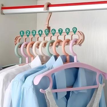 Imagem de Organizador de Cabides Multiuso em Plástico, 32x4cm, 9 Posições, Cores Pastéis Sortidas (Salmão, Azul, Branco, Cinza, Creme), para Roupas, Bolsas e Gravatas