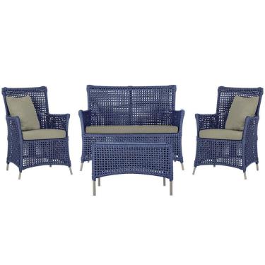 Imagem de Jogo Sofá E 2 Poltronas E Mesa Igapó Fendi E8 Trama Original Azul