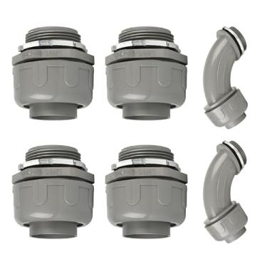 Imagem de HDHAODA Conectores de conduíte, conector apertado líquido de 3,5 cm NPT não metálico para conexões de conduíte flexíveis elétricas de PVC, 4 retos e 2 ângulos de 90 graus, listado na UL, cinza (pacote
