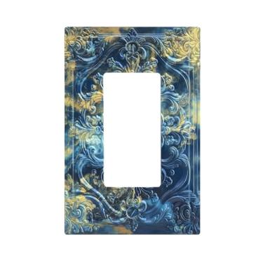 Imagem de Wpshijia Capas decorativas com padrão de mármore dourado azul 3D floral em relevo 1 interruptor de luz basculante placa de cobertura única decorativa para interruptor de luz placa de parede para