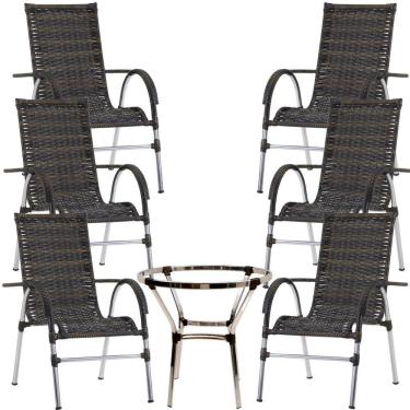 Imagem de 6 Cadeiras Alumínio E Mesa S/tampo Varanda Jardim Piscina Pedra Ferro