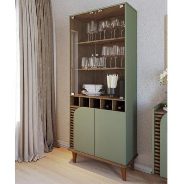 Imagem de Cristaleira Com Portas De Vidro E Adega Jurerê Hortelã Amêndoa Hortelã Amêndoa