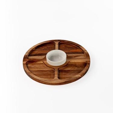 Imagem de Petisqueira Redonda Queijos Madeira 5 Divisões Com Pote Molheira - Stolf