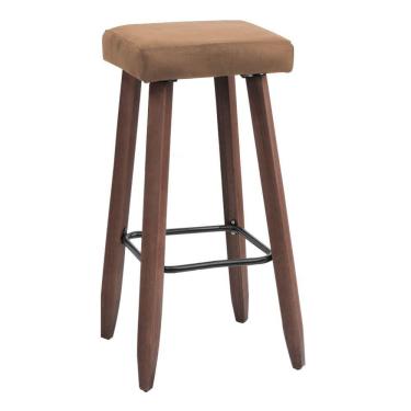 Imagem de Banqueta Alta Kiara Estofada Em Suede Com Pés Em Madeira