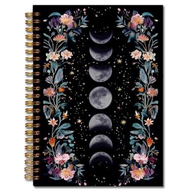 Imagem de Exqcom Caderno espiral tarô floral escuro fase da lua, diário de presentes para amantes de astrologia de tarô para mulheres, caderno de capa dura de astrologia bruxa mística, material escolar, 14 x 21