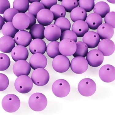 Imagem de 50 peças de contas de silicone de 15 mm espaçadores de contas focais de borracha cor sólida para artesanato faça você mesmo caneta com contas chaveiro pulseiras fabricação de joias, azul violeta