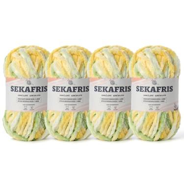 Imagem de Fio de chenille grosso felpudo para crochê, fio de pelúcia macio para tricô à mão, fio de cobertor de bebê volumoso 4 x 100 g (4 x 49,2 jardas) para fios de crochê Amigurumi, fio de veludo fofo de