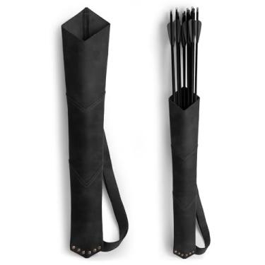 Imagem de Valhalla Gear, Aljava para tiro com flecha traseira, suporte vintage para prática de tiro, treinamento, couro de flor integral, acessórios de arqueiro feitos à mão (preto carvão)