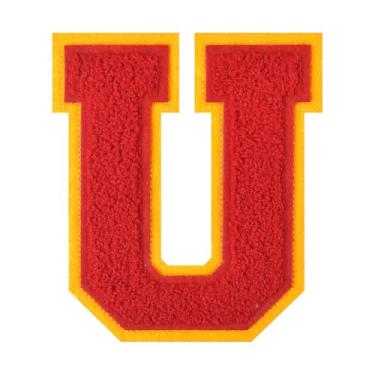 Imagem de 1 PÇ Patch de letra de chenille vermelho de 11,4 cm – Remendos do alfabeto para roupas, jaquetas, mochilas, chapéus para decoração personalizada, nome personalizado e artesanato. (U)